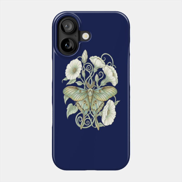 Luna Moth with Soft Pale Moonflowers Phone Case by BirdsnStuff