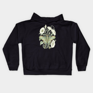 Luna Moth with Soft Pale Moonflowers Kids Hoodie