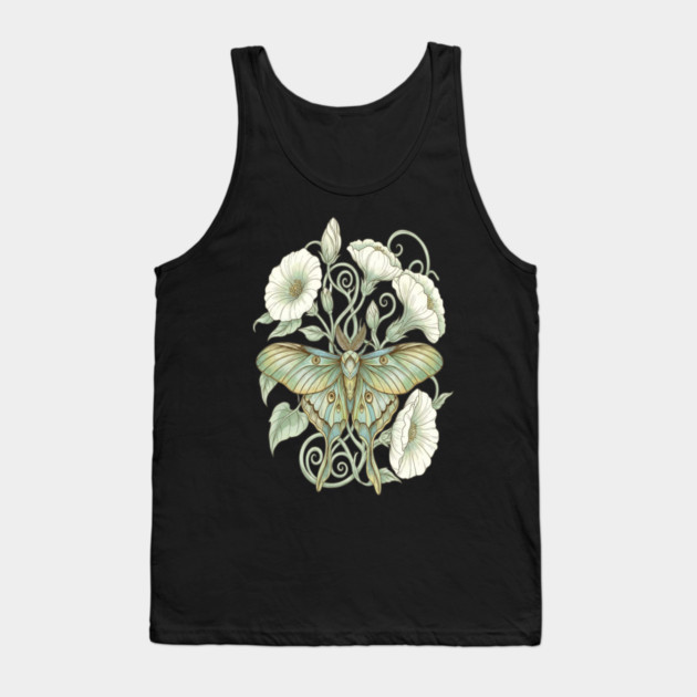 Luna Moth with Soft Pale Moonflowers Tank Top by BirdsnStuff