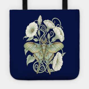 Luna Moth with Soft Pale Moonflowers Tote