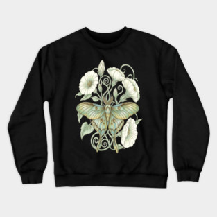 Luna Moth with Soft Pale Moonflowers Crewneck Sweatshirt