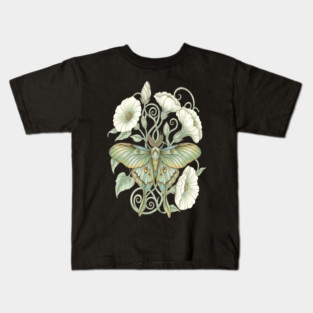 Luna Moth with Soft Pale Moonflowers Kids T-Shirt