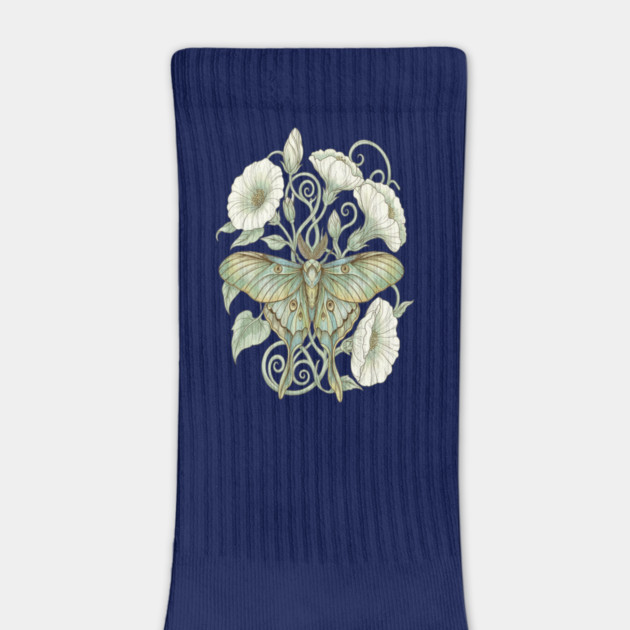 Luna Moth with Soft Pale Moonflowers by BirdsnStuff