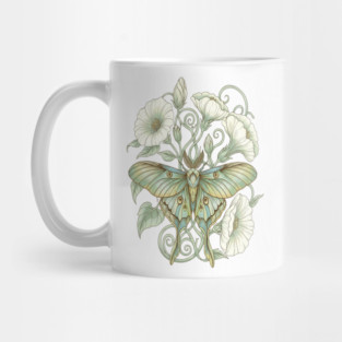 Luna Moth with Soft Pale Moonflowers Mug