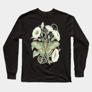 Luna Moth with Soft Pale Moonflowers Long Sleeve T-Shirt