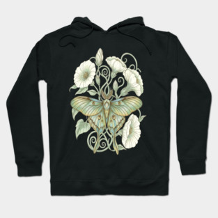Luna Moth with Soft Pale Moonflowers Hoodie