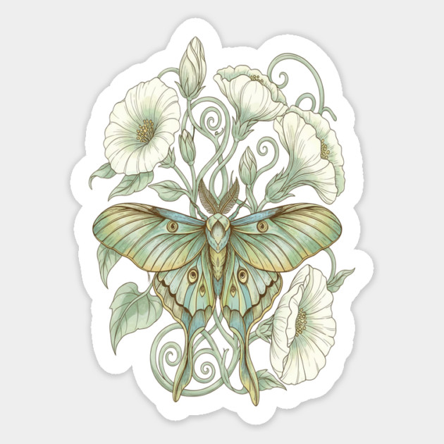 Luna Moth with Soft Pale Moonflowers Magnet by BirdsnStuff