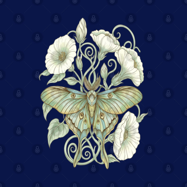 Luna Moth with Soft Pale Moonflowers by BirdsnStuff