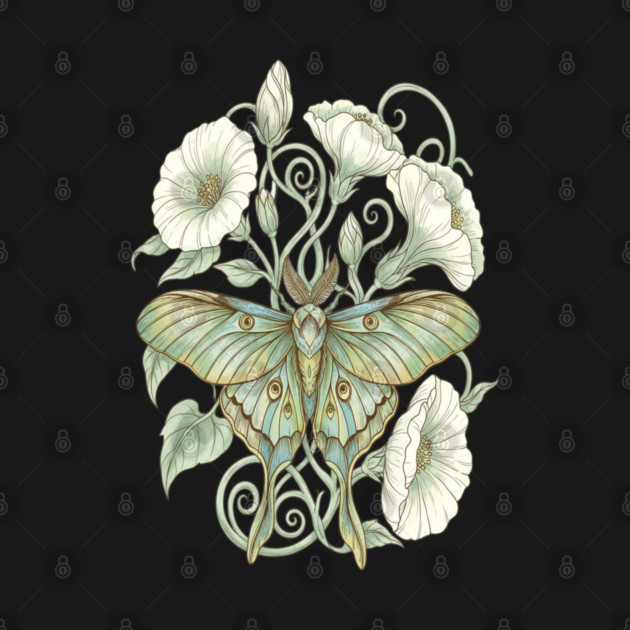 Luna Moth with Soft Pale Moonflowers by BirdsnStuff