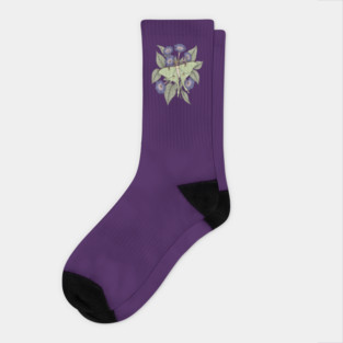 Luna Moth with Violet Botanical Blooms Socks