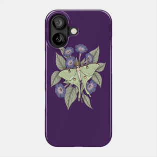 Luna Moth with Violet Botanical Blooms Phone Case