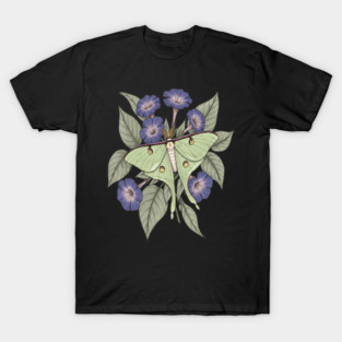 Luna Moth with Violet Botanical Blooms T-Shirt