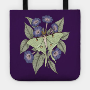 Luna Moth with Violet Botanical Blooms Tote