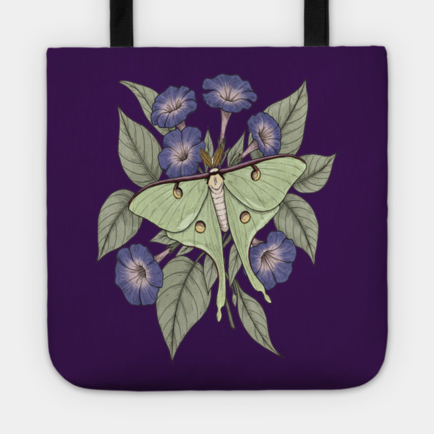 Luna Moth with Violet Botanical Blooms Tote by BirdsnStuff