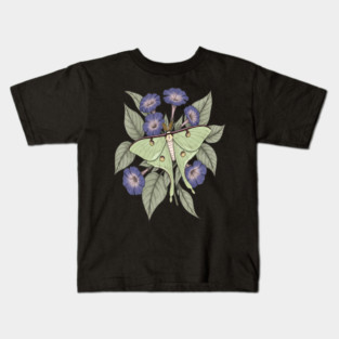 Luna Moth with Violet Botanical Blooms Kids T-Shirt