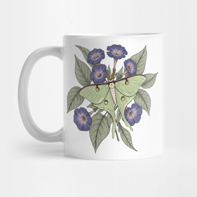 Luna Moth with Violet Botanical Blooms by BirdsnStuff