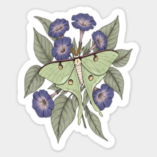 Luna Moth with Violet Botanical Blooms Sticker