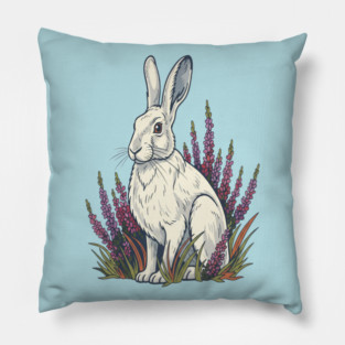 Mountain Hare with Pale Heather Blooms Pillow