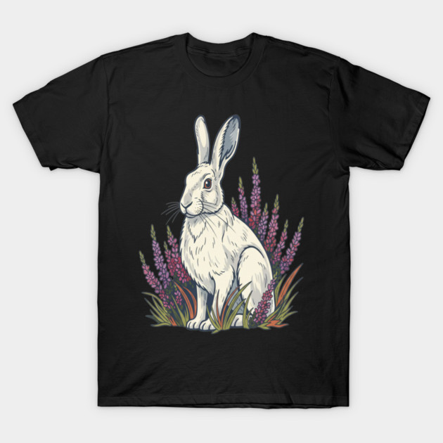 Mountain Hare with Pale Heather Blooms T-Shirt by BirdsnStuff
