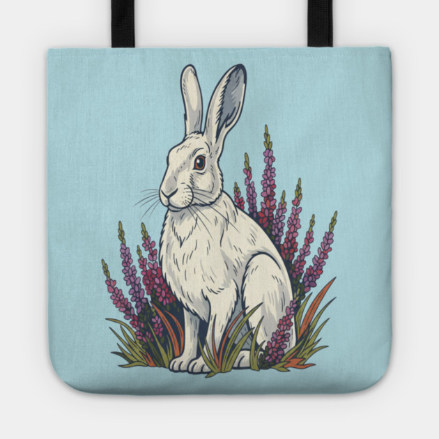 Mountain Hare with Pale Heather Blooms Tote by BirdsnStuff