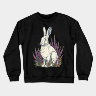 Mountain Hare with Pale Heather Blooms Crewneck Sweatshirt