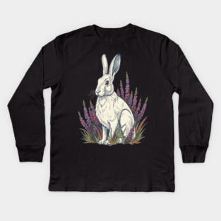 Mountain Hare with Pale Heather Blooms Kids Long Sleeve T-Shirt