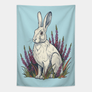 Mountain Hare with Pale Heather Blooms Tapestry