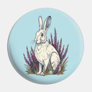 Mountain Hare with Pale Heather Blooms Pin