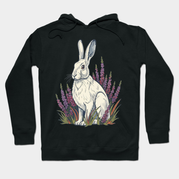 Mountain Hare with Pale Heather Blooms Hoodie by BirdsnStuff
