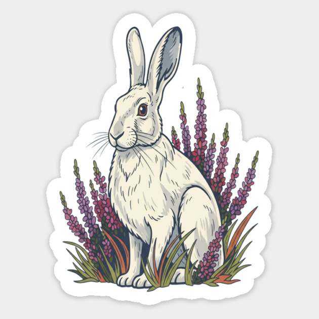 Mountain Hare with Pale Heather Blooms Magnet by BirdsnStuff