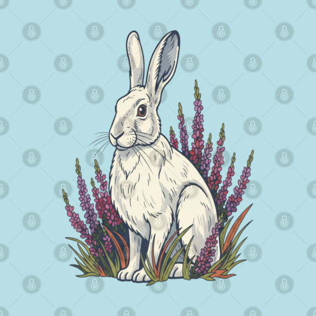 Mountain Hare with Pale Heather Blooms by BirdsnStuff