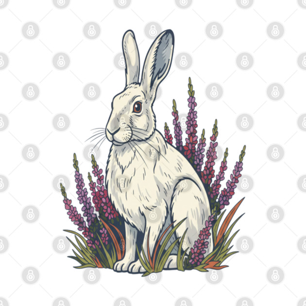 Mountain Hare with Pale Heather Blooms by BirdsnStuff