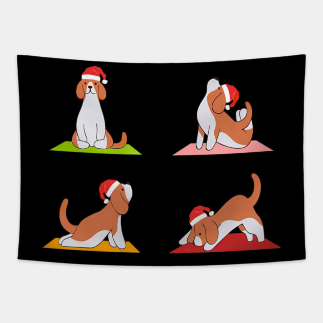 Beagle Makes Yoga Funny Dogs In Yoga Poses For Christmas Tapestry by yangho