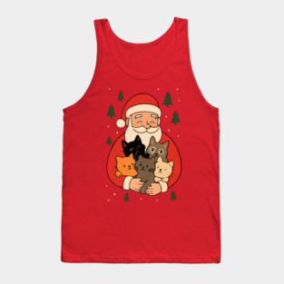 Santa Claus Hugging Four Cats with Christmas Cheer Tank Top
