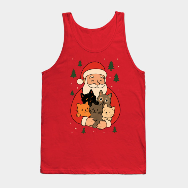 Santa Claus Hugging Four Cats with Christmas Cheer Tank Top by Creatifly Graphic Tees