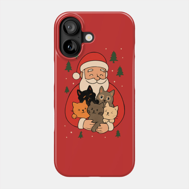 Santa Claus Hugging Four Cats with Christmas Cheer Phone Case by Creatifly Graphic Tees