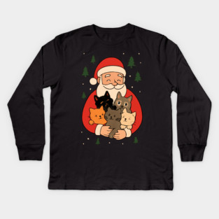 Santa Claus Hugging Four Cats with Christmas Cheer Kids Long Sleeve T-Shirt