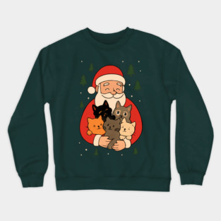 Santa Claus Hugging Four Cats with Christmas Cheer Crewneck Sweatshirt