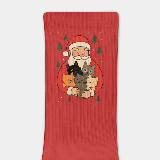 Santa Claus Hugging Four Cats with Christmas Cheer by Creatifly Graphic Tees