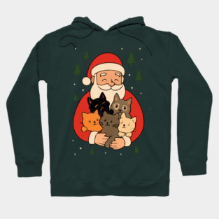 Santa Claus Hugging Four Cats with Christmas Cheer Hoodie