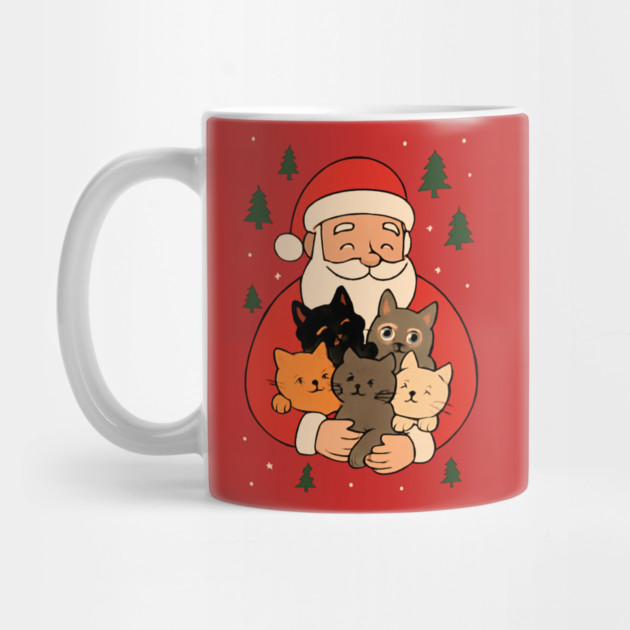 Santa Claus Hugging Four Cats with Christmas Cheer by Creatifly Graphic Tees