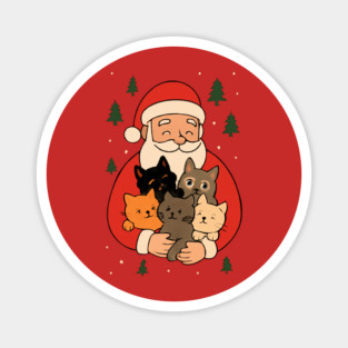 Santa Claus Hugging Four Cats with Christmas Cheer Magnet