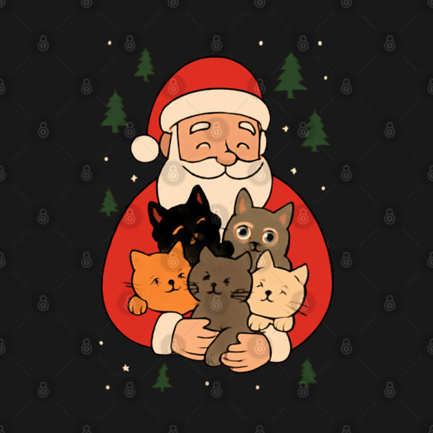 Santa Claus Hugging Four Cats with Christmas Cheer by Creatifly Graphic Tees