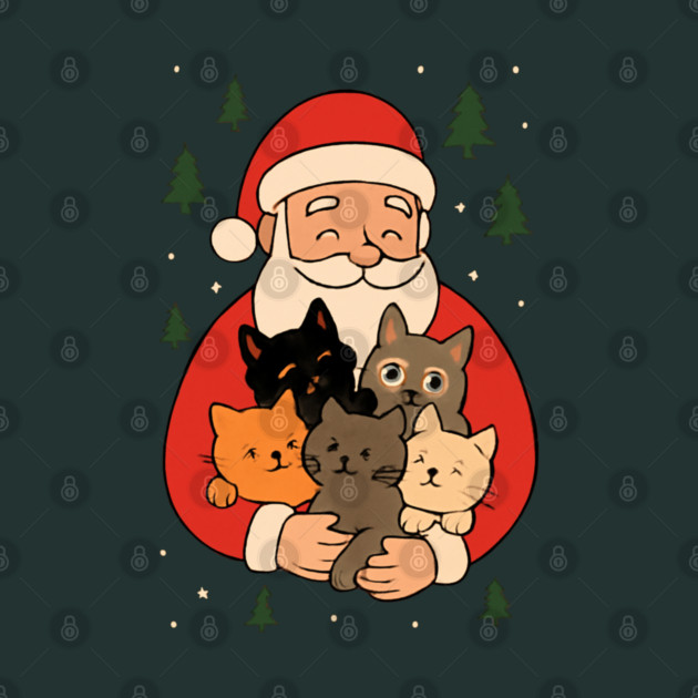 Santa Claus Hugging Four Cats with Christmas Cheer by Creatifly Graphic Tees