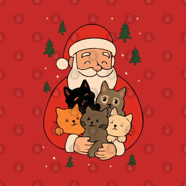 Santa Claus Hugging Four Cats with Christmas Cheer by Creatifly Graphic Tees