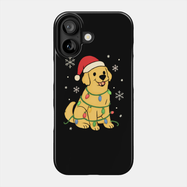 Golden Retriever with Santa Hat and Christmas Lights Phone Case by Creatifly Graphic Tees