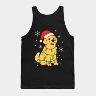 Golden Retriever with Santa Hat and Christmas Lights Tank Top