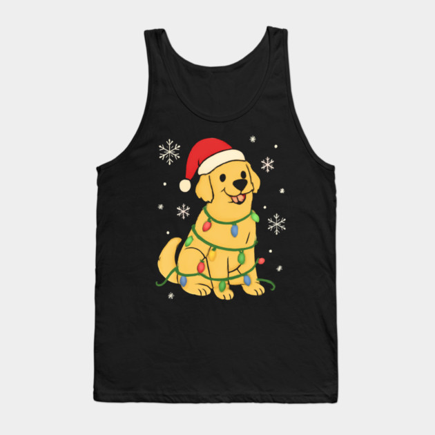 Golden Retriever with Santa Hat and Christmas Lights Tank Top by Creatifly Graphic Tees