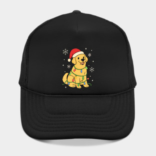 Golden Retriever with Santa Hat and Christmas Lights Hat