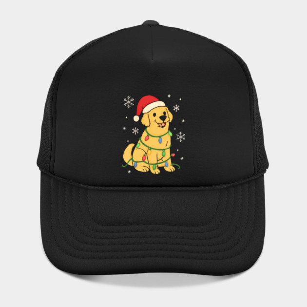 Golden Retriever with Santa Hat and Christmas Lights by Creatifly Graphic Tees